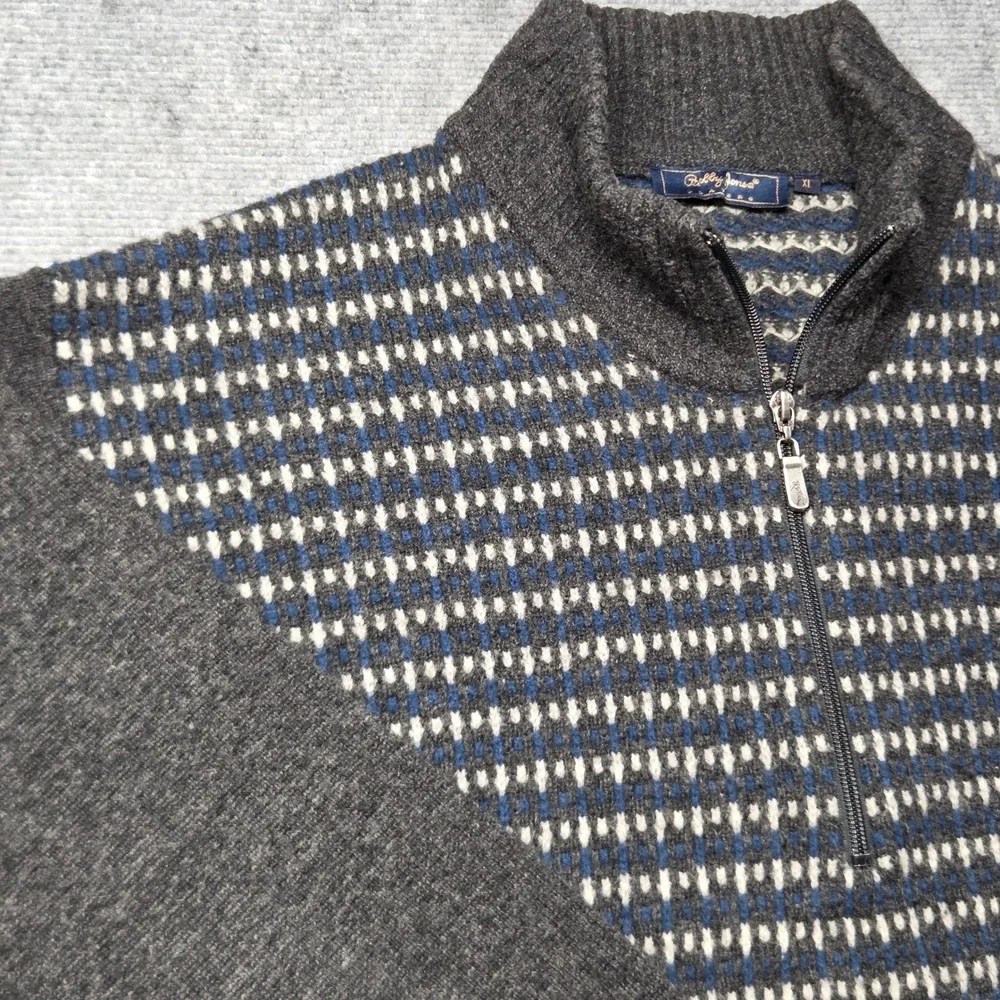 Bobby Jones Players Mens XL 100% Lambswool Quarter Zip Sweater Grey Blue Knit